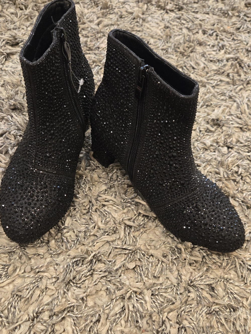 Girls Glitter Embellished Black Ankle Boots